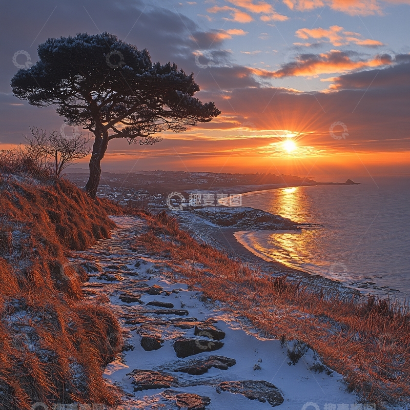 高清大图下载【趣麦麦图】冬天夕阳雪景4