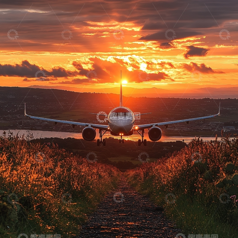 高清大图下载【趣麦麦图】夕阳下的飞行1