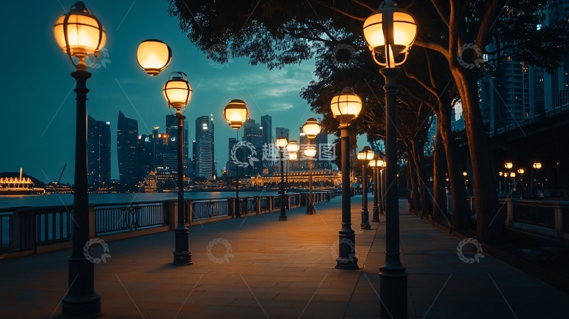 高清大图下载【趣麦麦图】珠江边的路灯