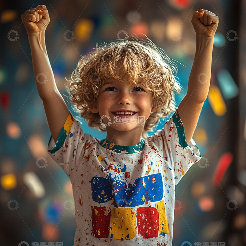 高清大图下载【趣麦麦图】举起双手的小孩1