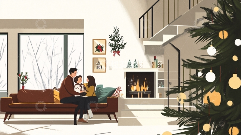 高清大图下载【趣麦麦图】圣诞节情侣插画2