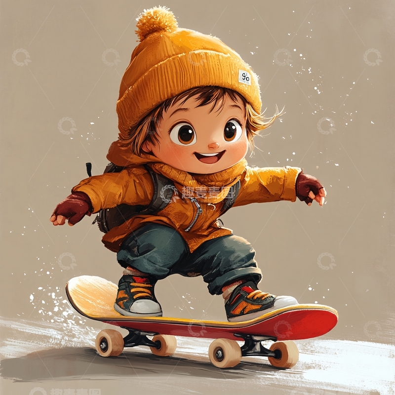 高清大图下载【趣麦麦图】插画滑板男孩