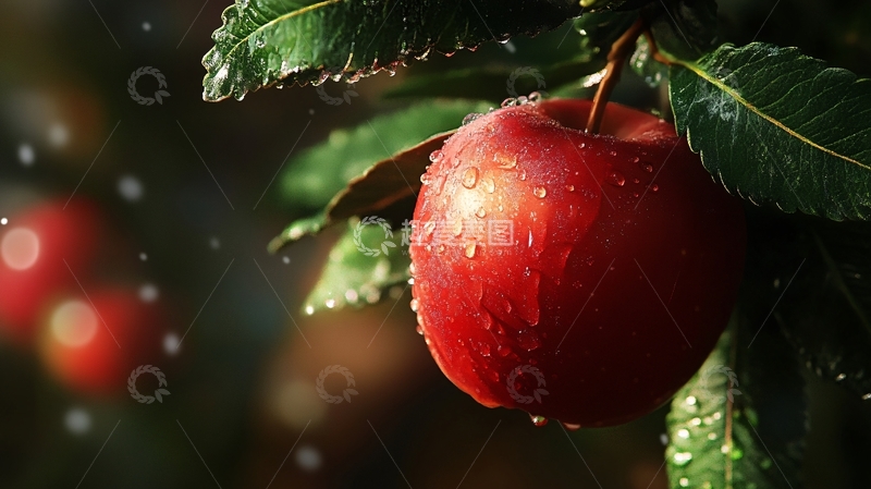 高清大图下载【趣麦麦图】在枝头上淋雨的苹果