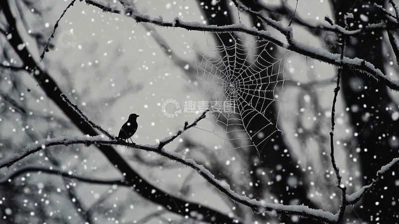 高清大图下载【趣麦麦图】树枝上的蜘蛛网1