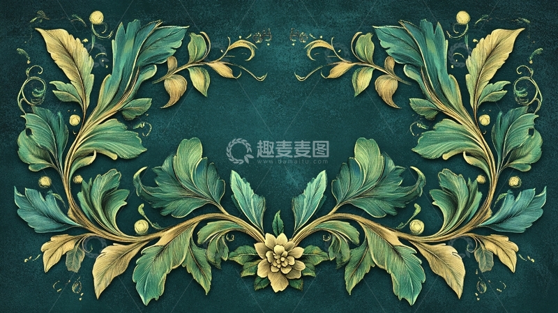 高清大图下载【趣麦麦图】蓝金色复古花艺