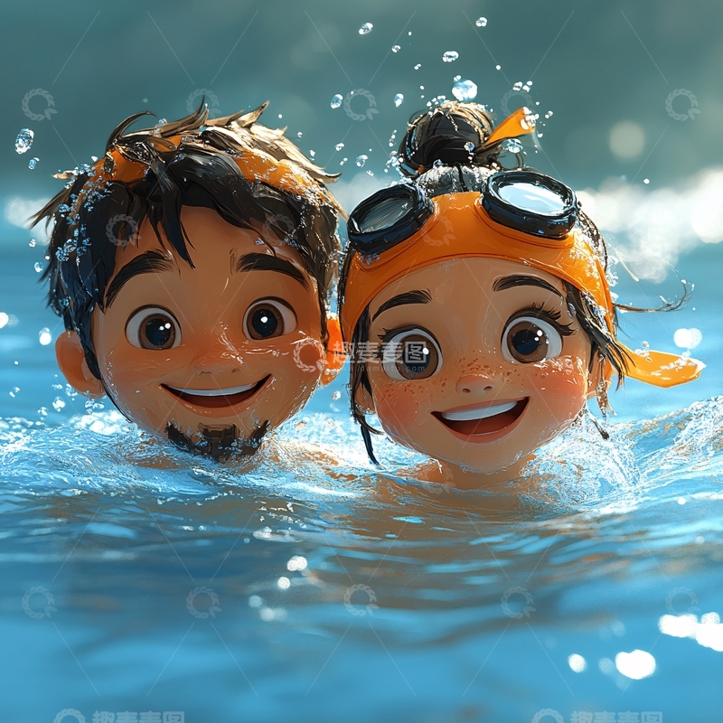 高清大图下载【趣麦麦图】一起去游泳
