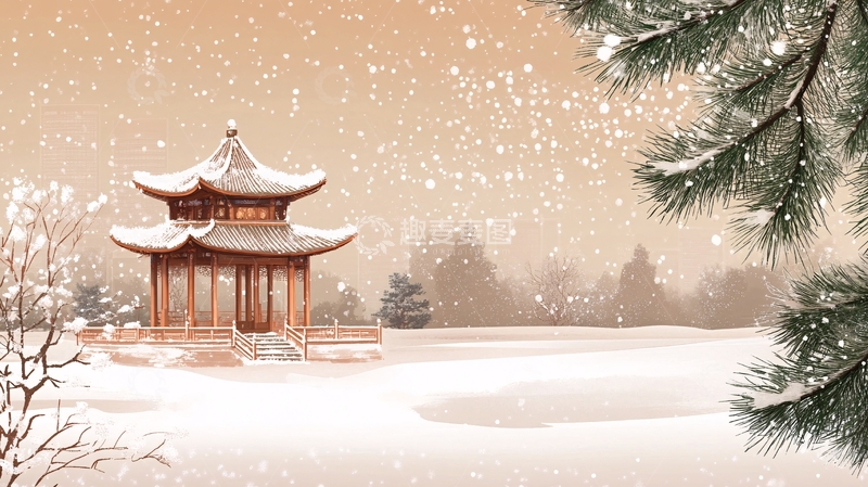 高清大图下载【趣麦麦图】冬季夕阳凉亭