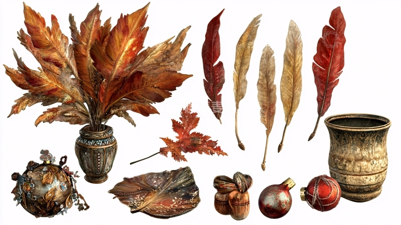 高清大图下载【趣麦麦图】创意手绘树叶标本