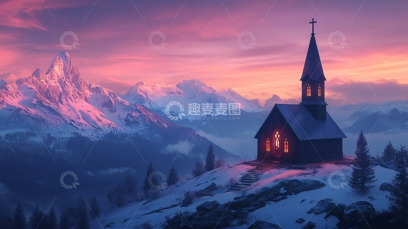 高清大图下载【趣麦麦图】基督降生山巅光影