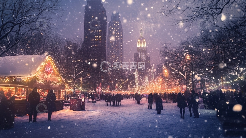 高清大图下载【趣麦麦图】雪花雪景城市