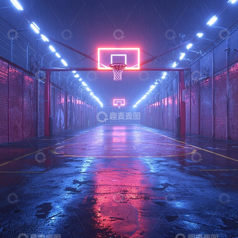 高清大图下载【趣麦麦图】雨天的篮球场3