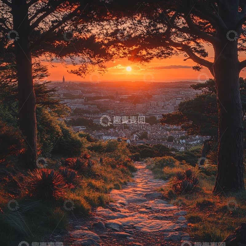 高清大图下载【趣麦麦图】唯美夕阳小路4