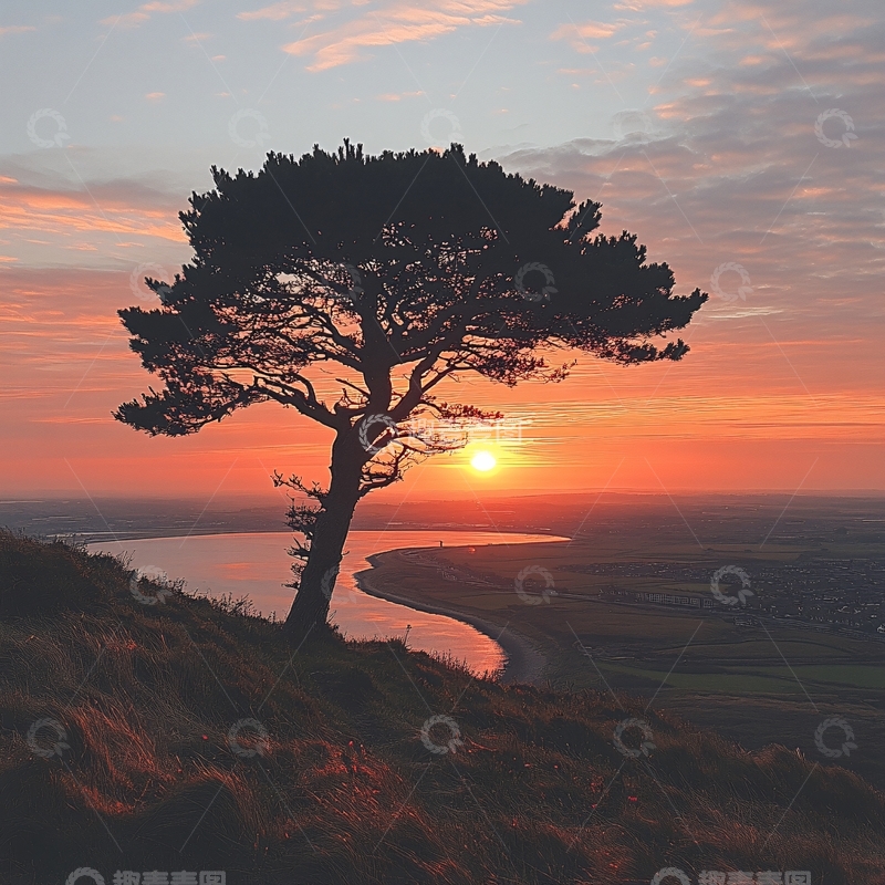 高清大图下载【趣麦麦图】孤树夕阳1