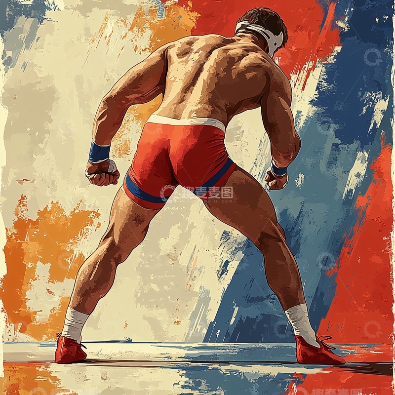 高清大图下载【趣麦麦图】手绘摔跤手