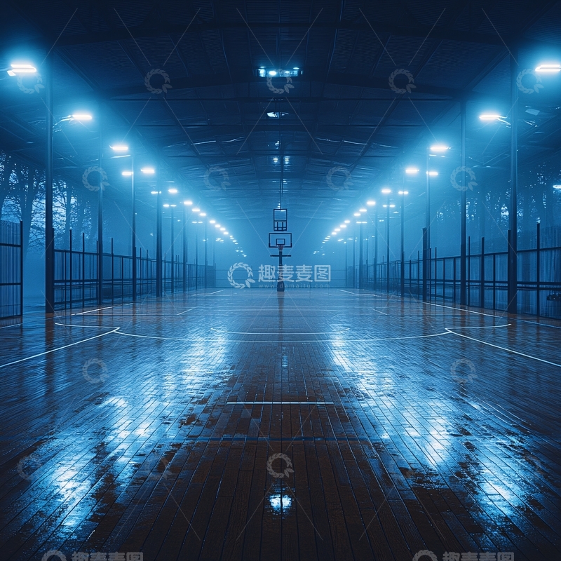 高清大图下载【趣麦麦图】雨天的篮球场2
