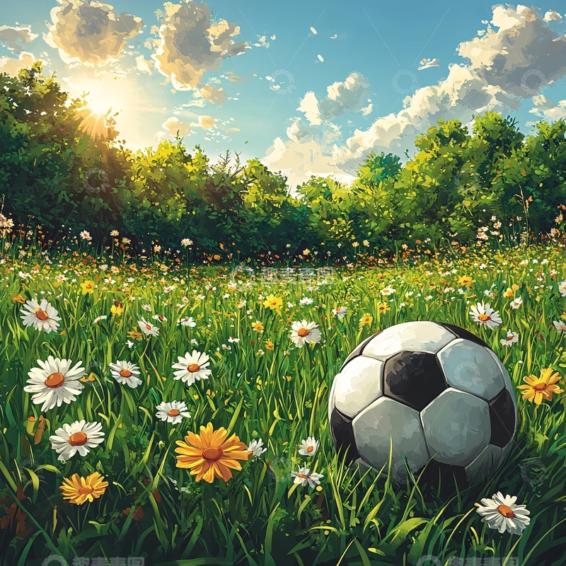 高清大图下载【趣麦麦图】插画绿茵场