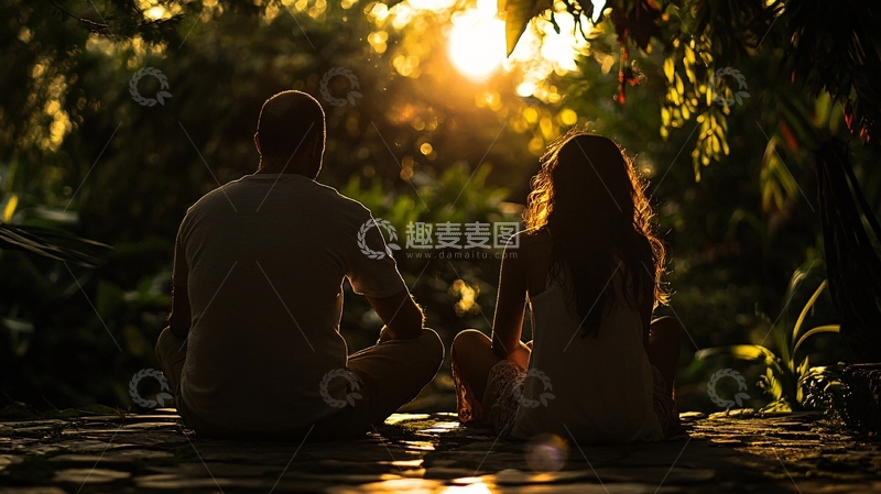 高清大图下载【趣麦麦图】夕阳下情侣的背影