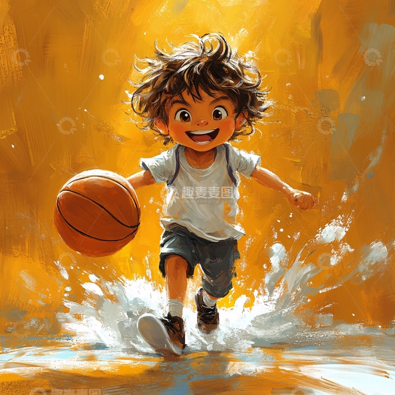 高清大图下载【趣麦麦图】篮球少年插画