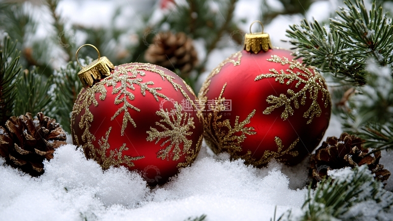 高清大图下载【趣麦麦图】圣诞树红球