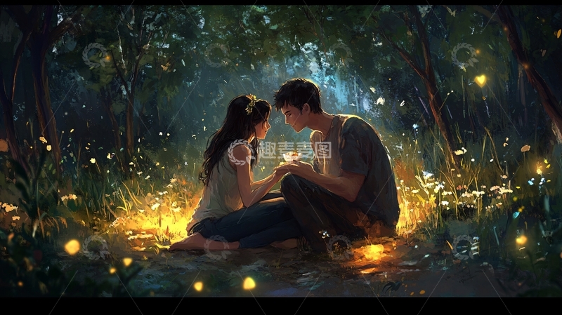 高清大图下载【趣麦麦图】唯美浪漫情侣插画1