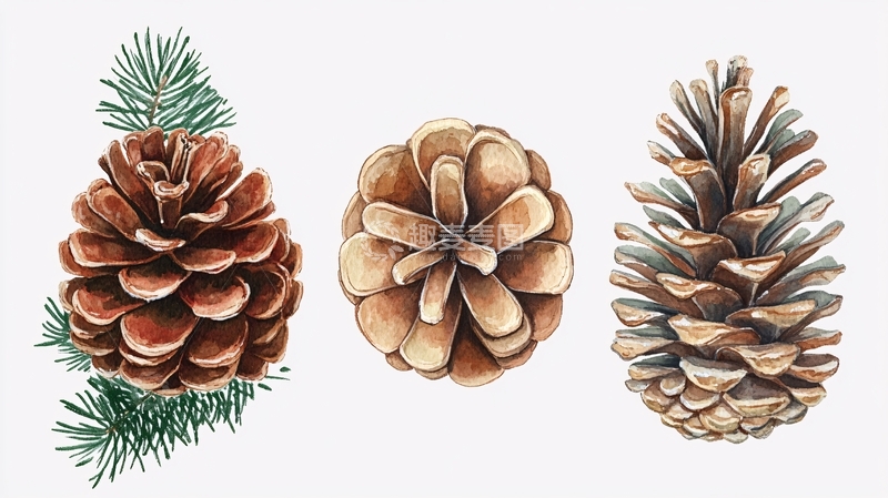 高清大图下载【趣麦麦图】松塔手绘