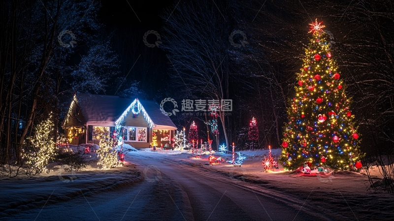 高清大图下载【趣麦麦图】街道上的圣诞节房屋