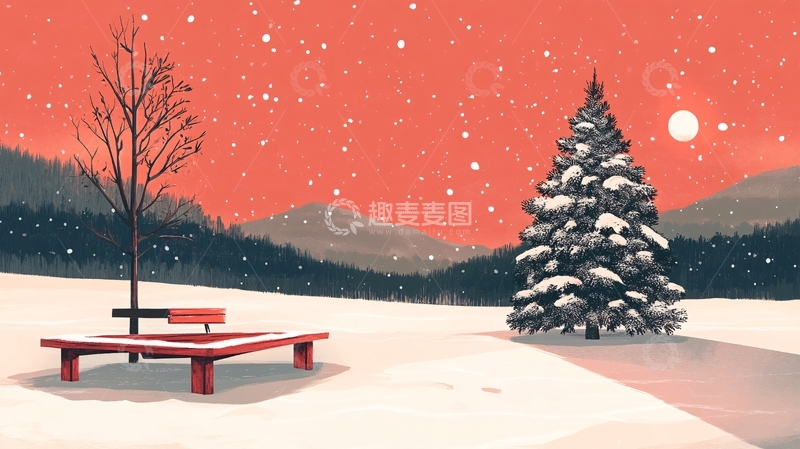 高清大图下载【趣麦麦图】冬日风景插画5