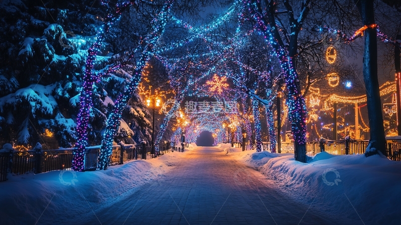 高清大图下载【趣麦麦图】雪巷夜景