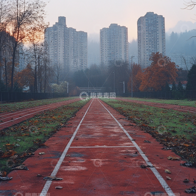 高清大图下载【趣麦麦图】运动场晨雾1