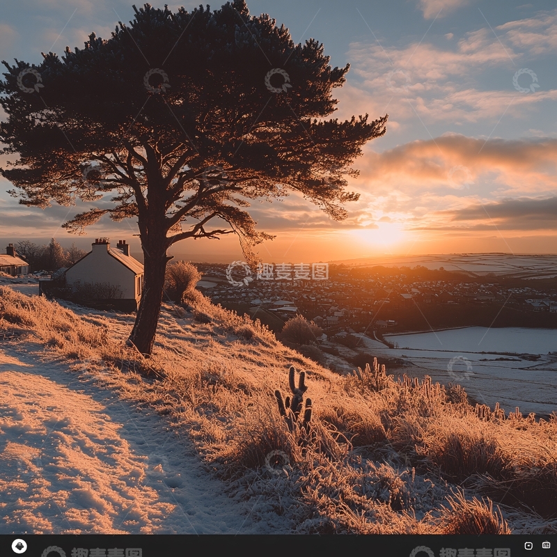 高清大图下载【趣麦麦图】冬天森林夕阳雪景15