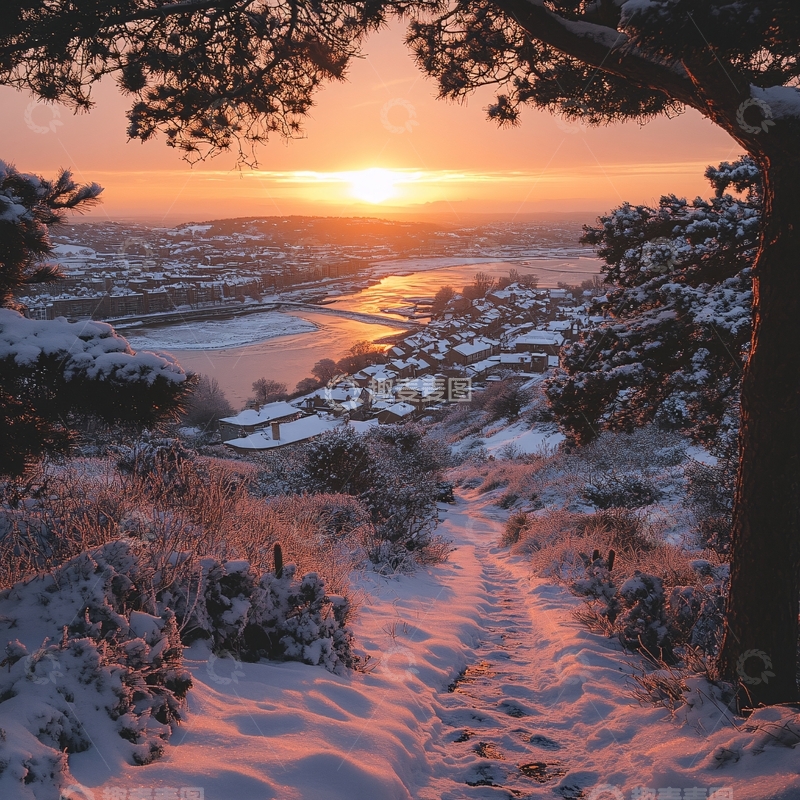 高清大图下载【趣麦麦图】冬天夕阳雪景5