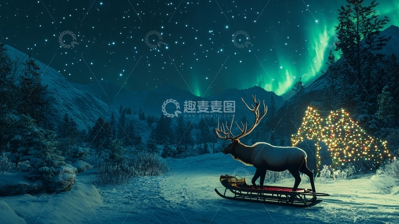 高清大图下载【趣麦麦图】拉雪橇的驯鹿