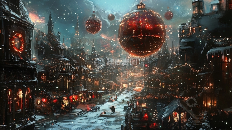 高清大图下载【趣麦麦图】城市与灯笼
