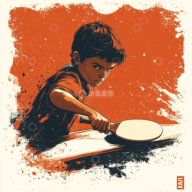 高清大图下载【趣麦麦图】插画乒乓球人物