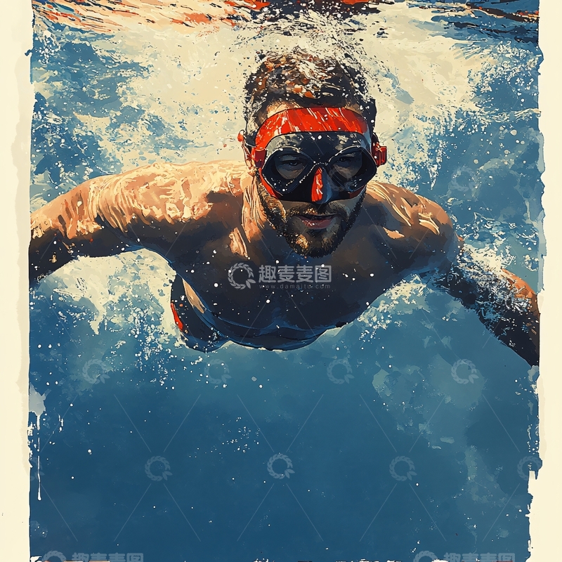 高清大图下载【趣麦麦图】游泳插画游泳馆挂画