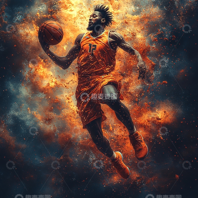 高清大图下载【趣麦麦图】篮球运动员扣篮
