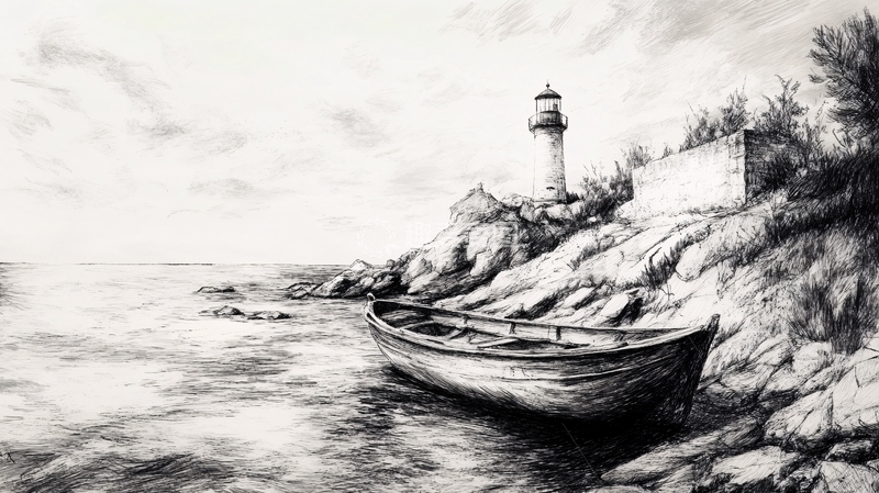 高清大图下载【趣麦麦图】海边风景素描