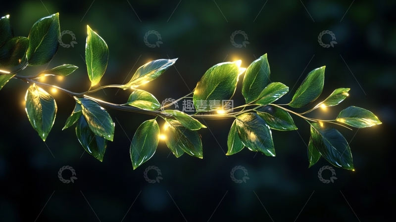 高清大图下载【趣麦麦图】灯光下的枝叶1