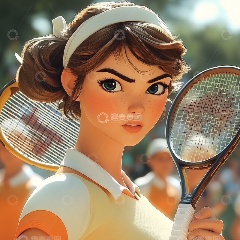 高清大图下载【趣麦麦图】网球少女卡通4