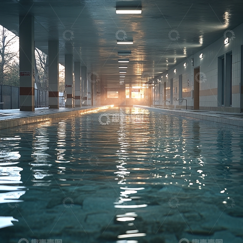 高清大图下载【趣麦麦图】晨光泳池1