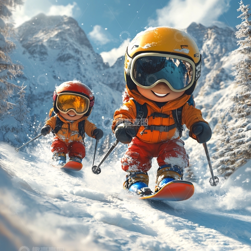 高清大图下载【趣麦麦图】滑雪的小孩