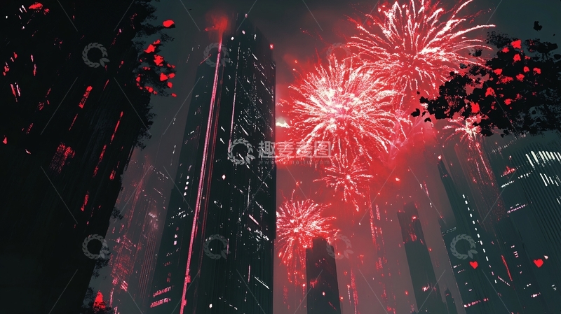 高清大图下载【趣麦麦图】花火绽放摩天楼