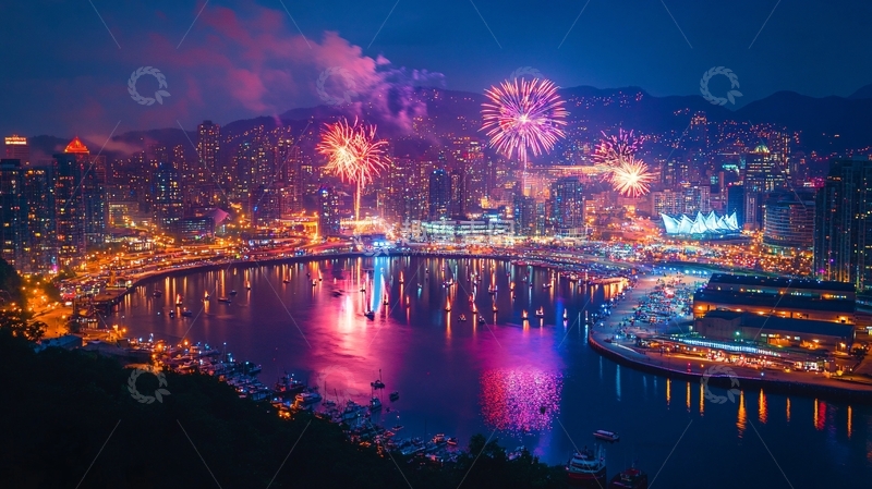 高清大图下载【趣麦麦图】维多利亚港烟花
