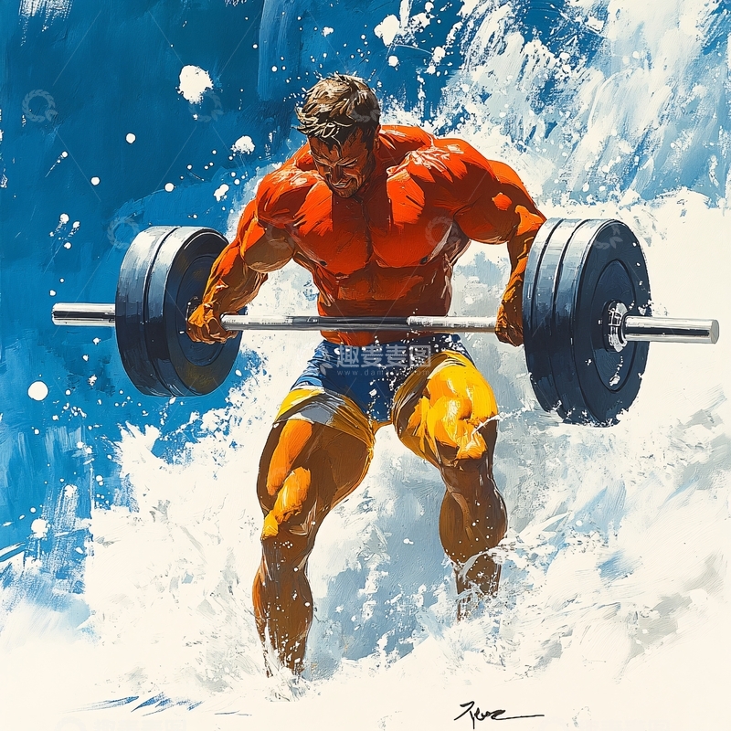 高清大图下载【趣麦麦图】手绘举重运动员2