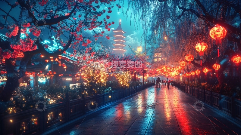 高清大图下载【趣麦麦图】唯美樱花夜景