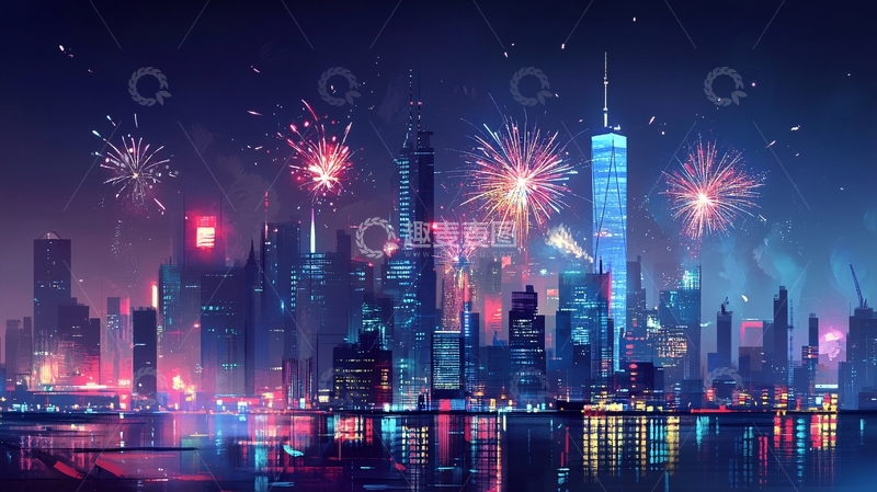 高清大图下载【趣麦麦图】城市夜景烟花8