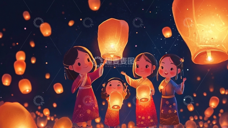 高清大图下载【趣麦麦图】-花灯节插画1