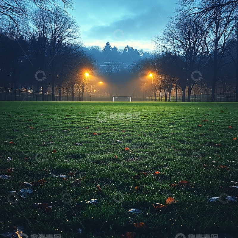 高清大图下载【趣麦麦图】绿茵场晨雾