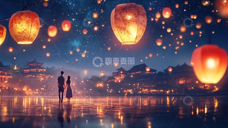 高清大图下载【趣麦麦图】情侣灯会1
