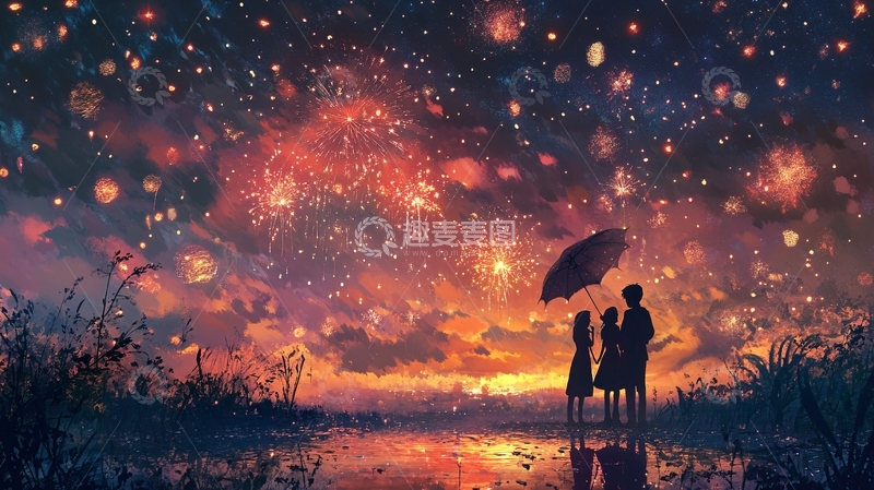高清大图下载【趣麦麦图】情侣看流星雨